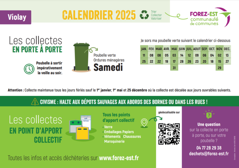 Calendrier 2025 des collectes ordures ménagères