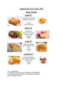 Lire la suite à propos de l’article Menus de la cantine
