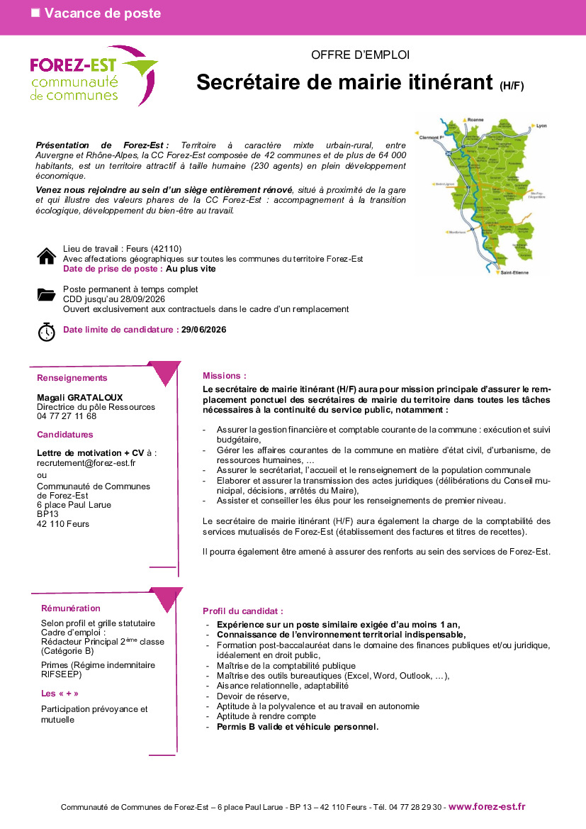 Lire la suite à propos de l’article Offre d'emploi secrétaire de mairie itinérant (H/F)