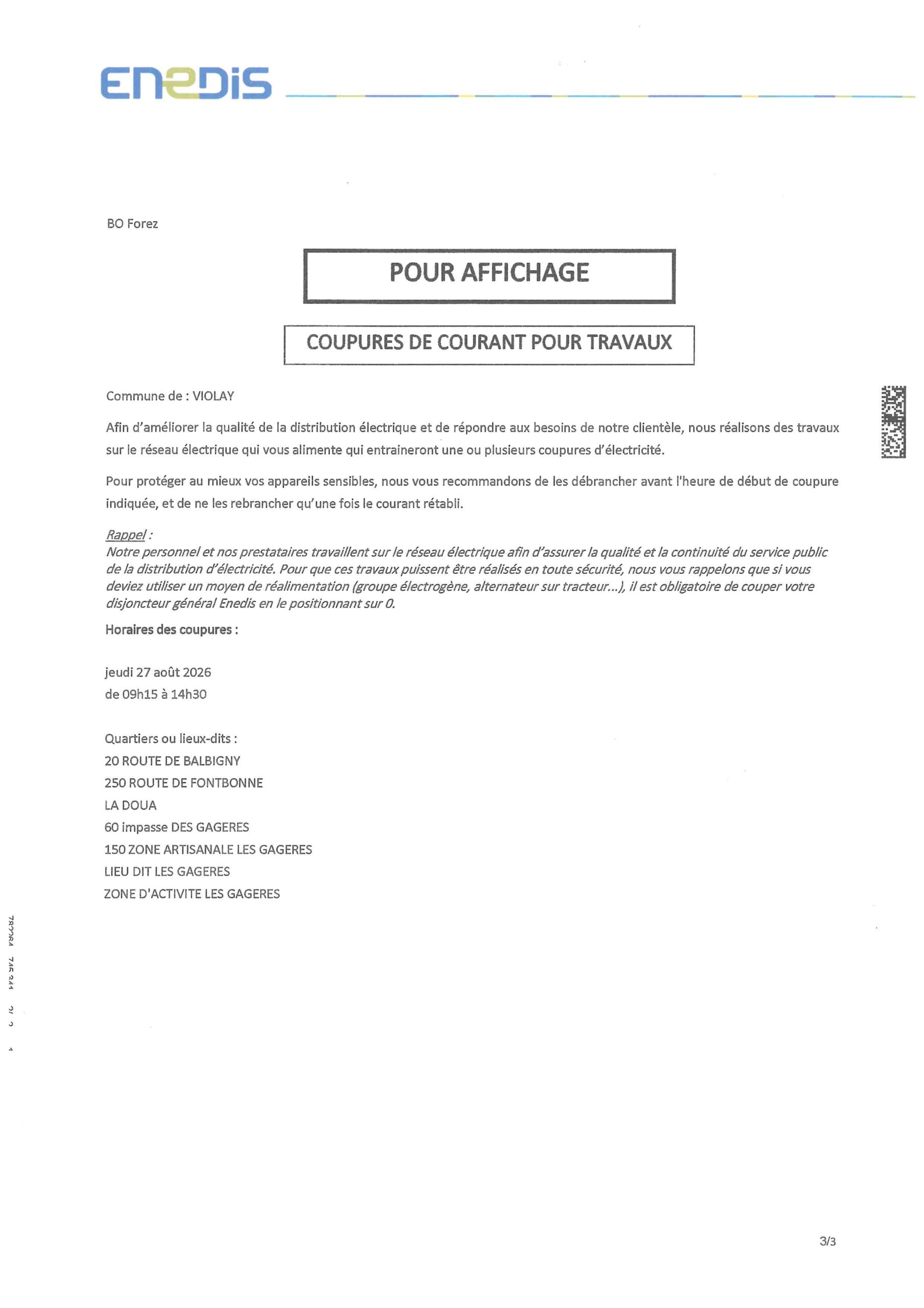 Lire la suite à propos de l’article Coupure d&rsquo;électricité le 27 août