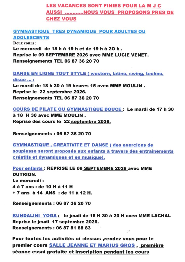 Activités sportives de la MJC de Violay