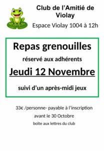Lire la suite à propos de l’article Repas des grenouilles du Club des anciens